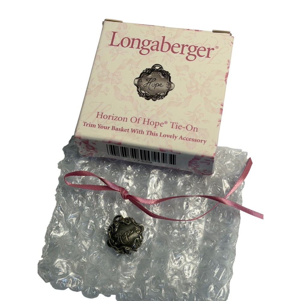 Longaberger Horizon Of Hope Tie-On Silver Pewter Tone Basket Charm Pink Ribbon